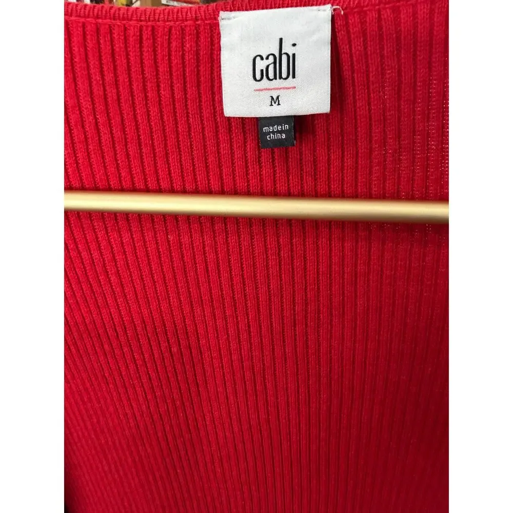 Cabi Gala Cardigan M Red Ribbed Belted Puff Sleeve Wrap Sweater 100 Cotton 5634